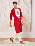 Men's Red Viscose Kurta Pyjama Set