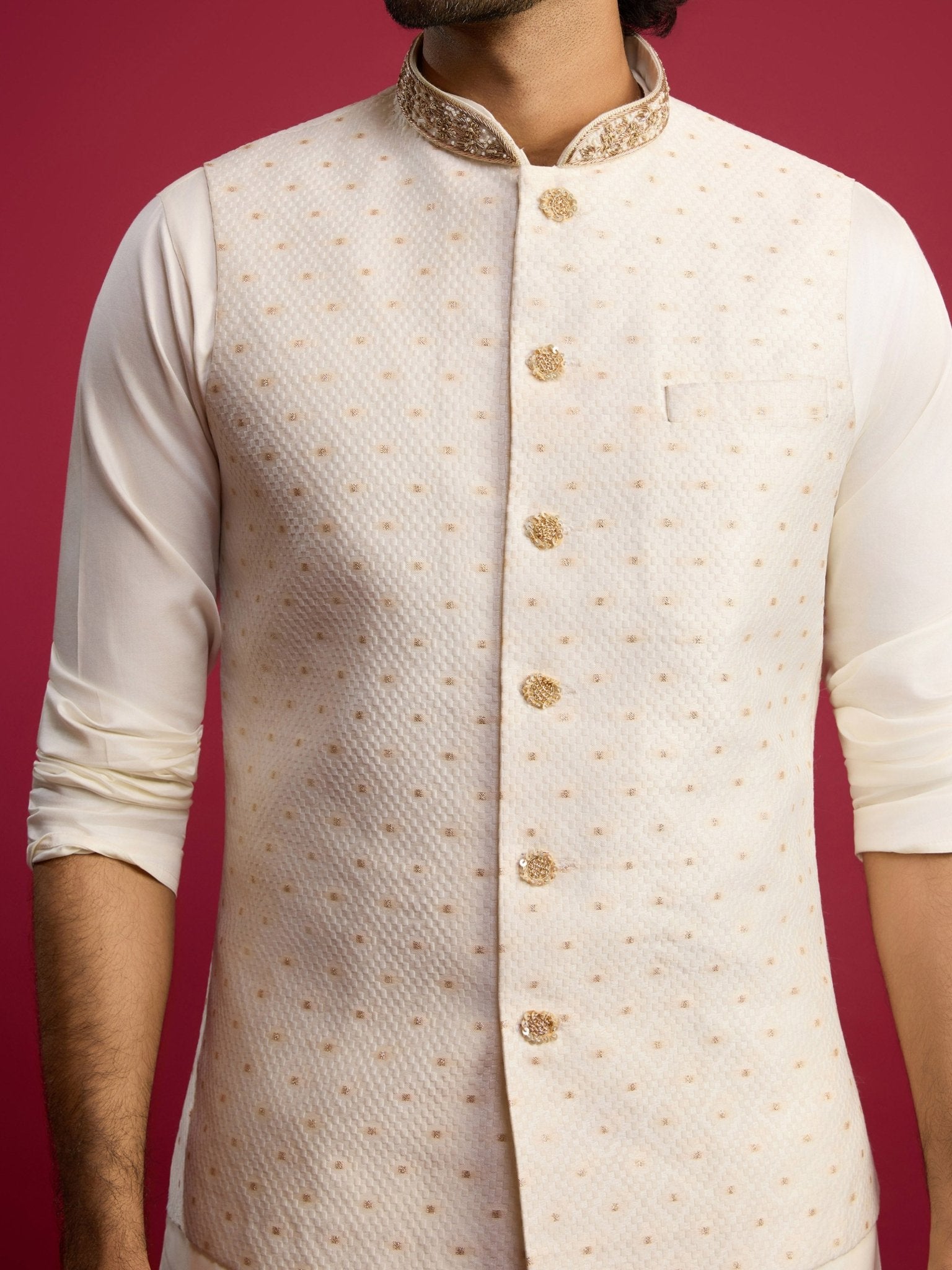 Men's White Silk Blend Nehru Jacket