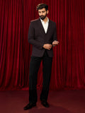 Men's Wine Embossed Bafta Blazer & Black Straight Pant Co-ord Set