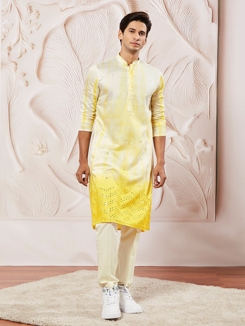Men's Yellow Chanderi Kurta Pyjama Set