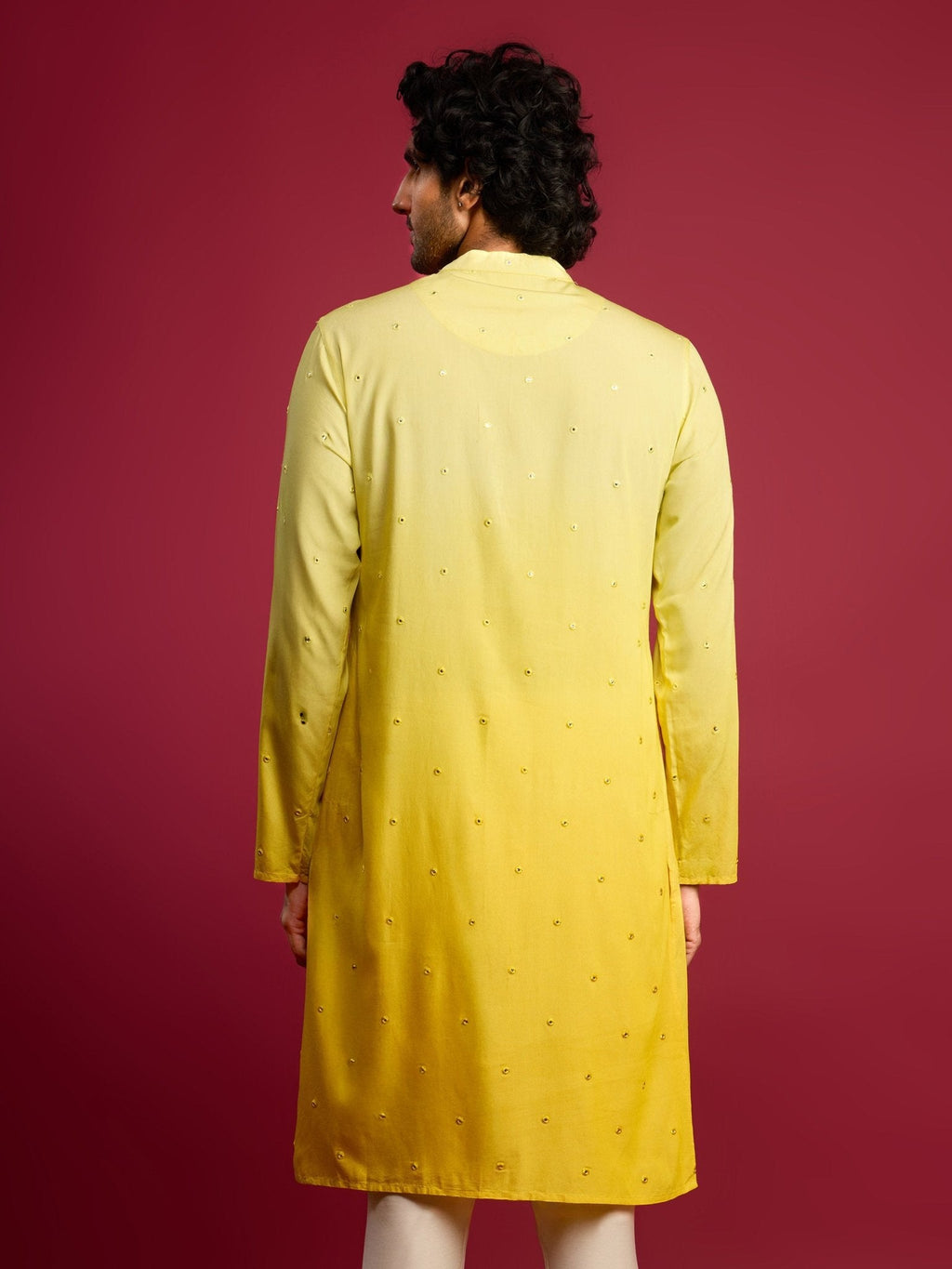 Men's Yellow Ombre Cotton Blend Kurta