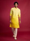 Men's Yellow Ombre Cotton Blend Long Kurta with Cream Viscose Pyjama