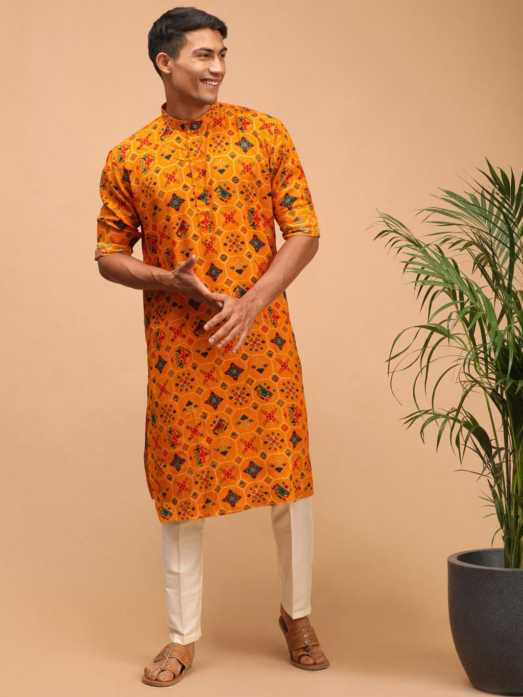 Men's Yellow Silk Blend Kurta Pyjama Set