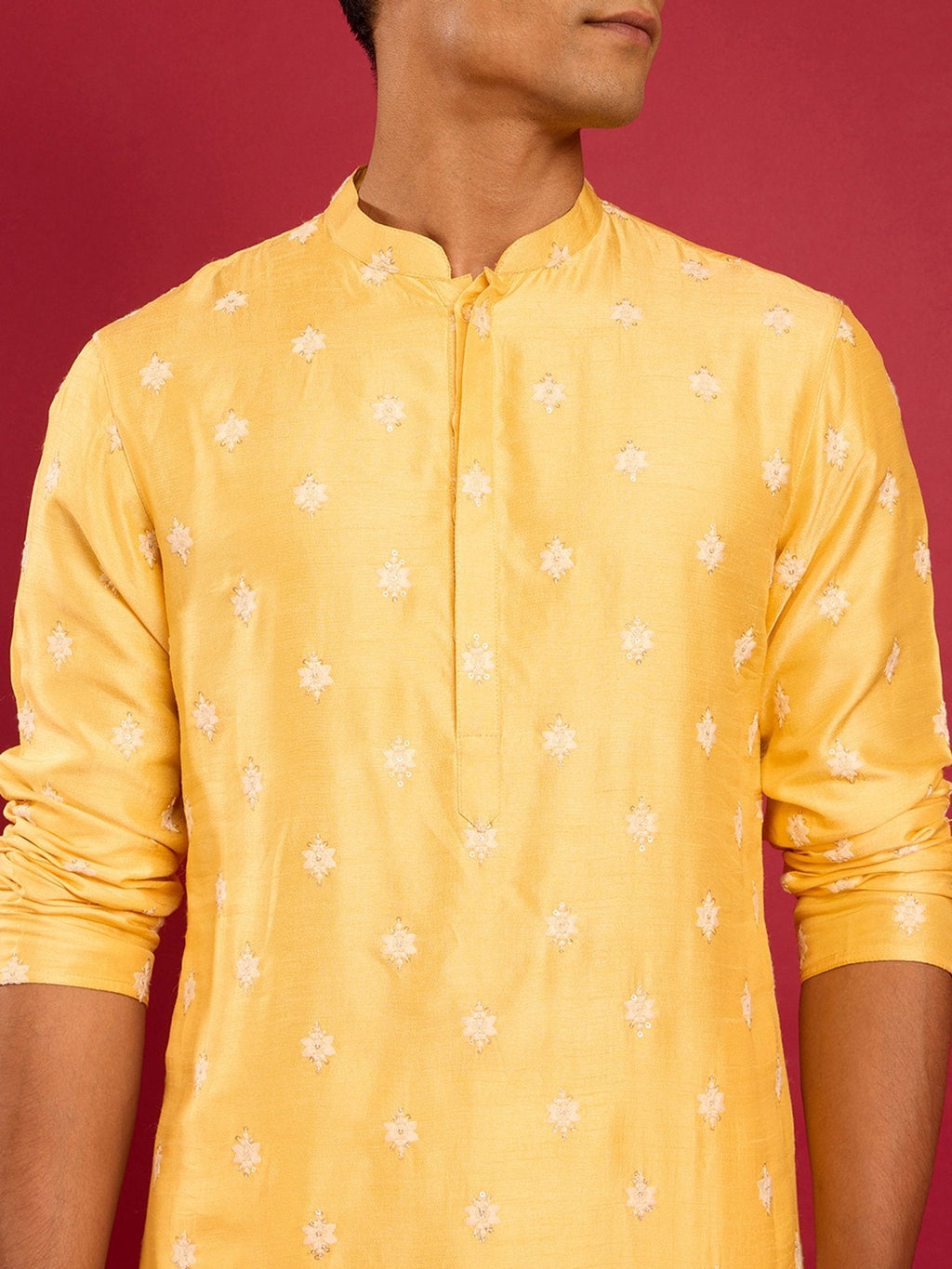 Men's Yellow Silk Blend Kurta