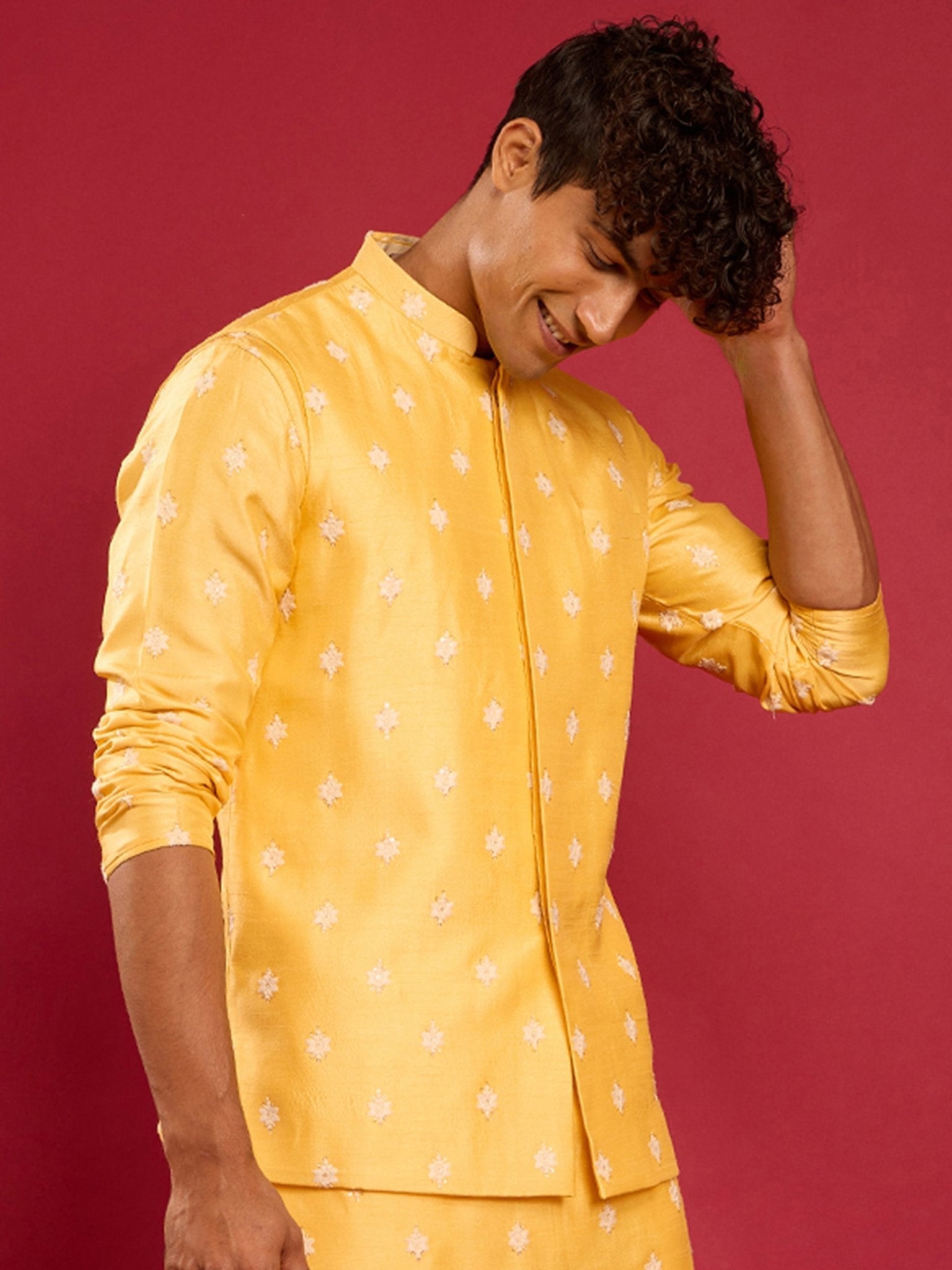 Men's Yellow Silk Blend Nehru Jacket