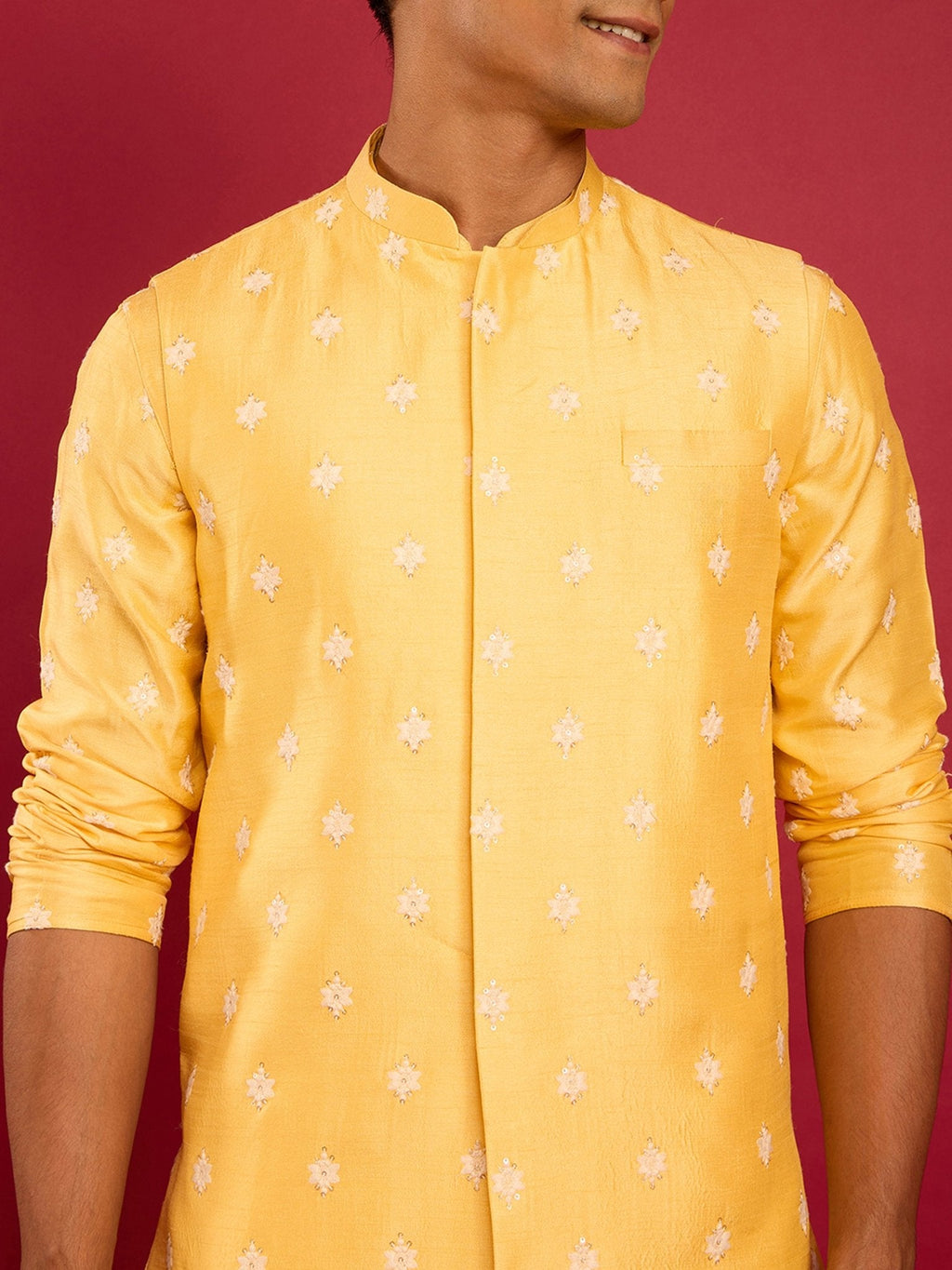 Men's Yellow Silk Blend Nehru Jacket