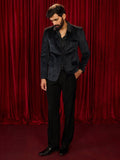 Men's's Black Milan Velvet Stone Work Blazer with Black Straight Pant Set