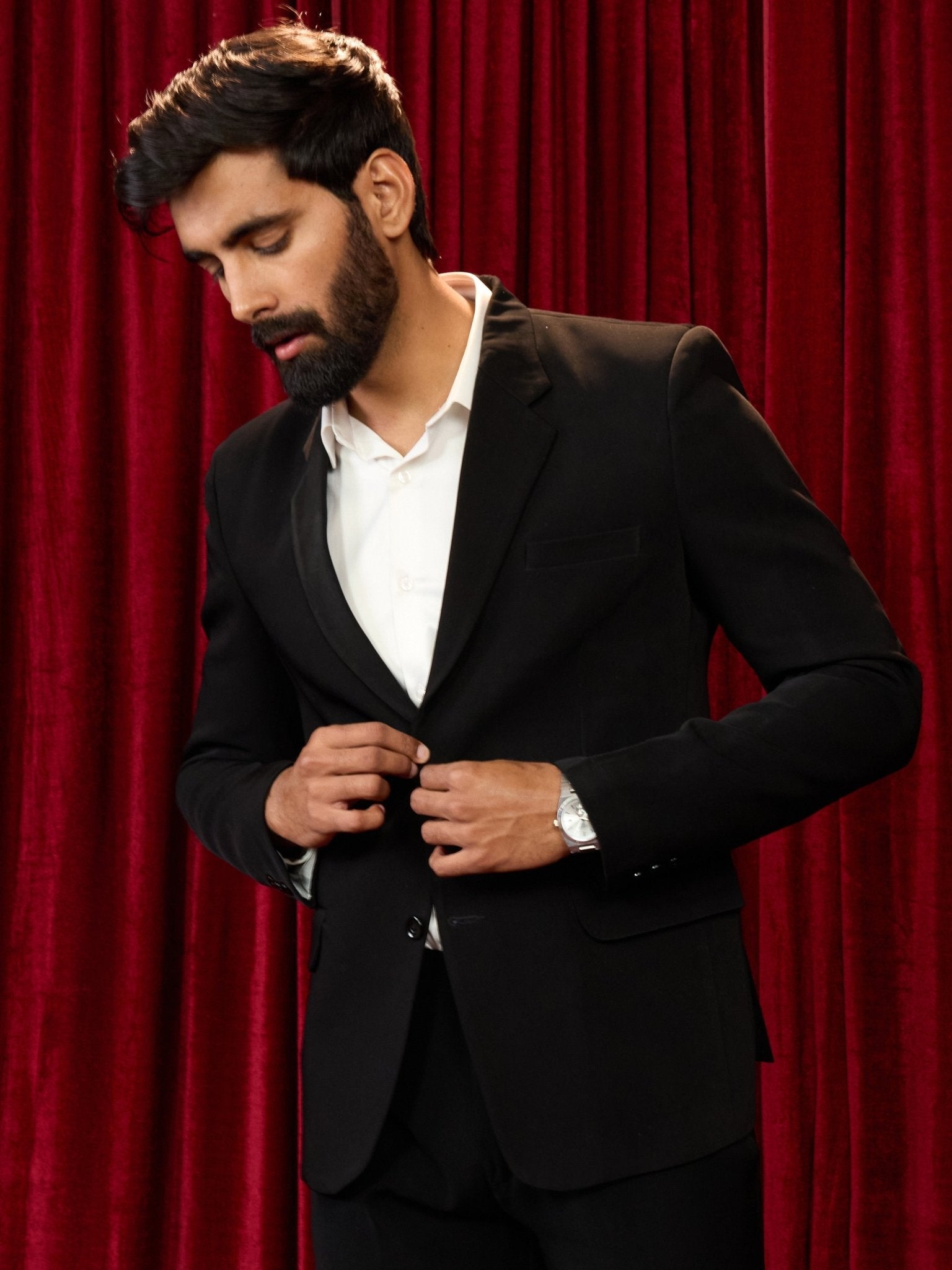Men's's Black Solid Lachka Imported Suiting Blazer