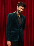 Men's's Bottle Green Milan Velvet Stone Work Blazer