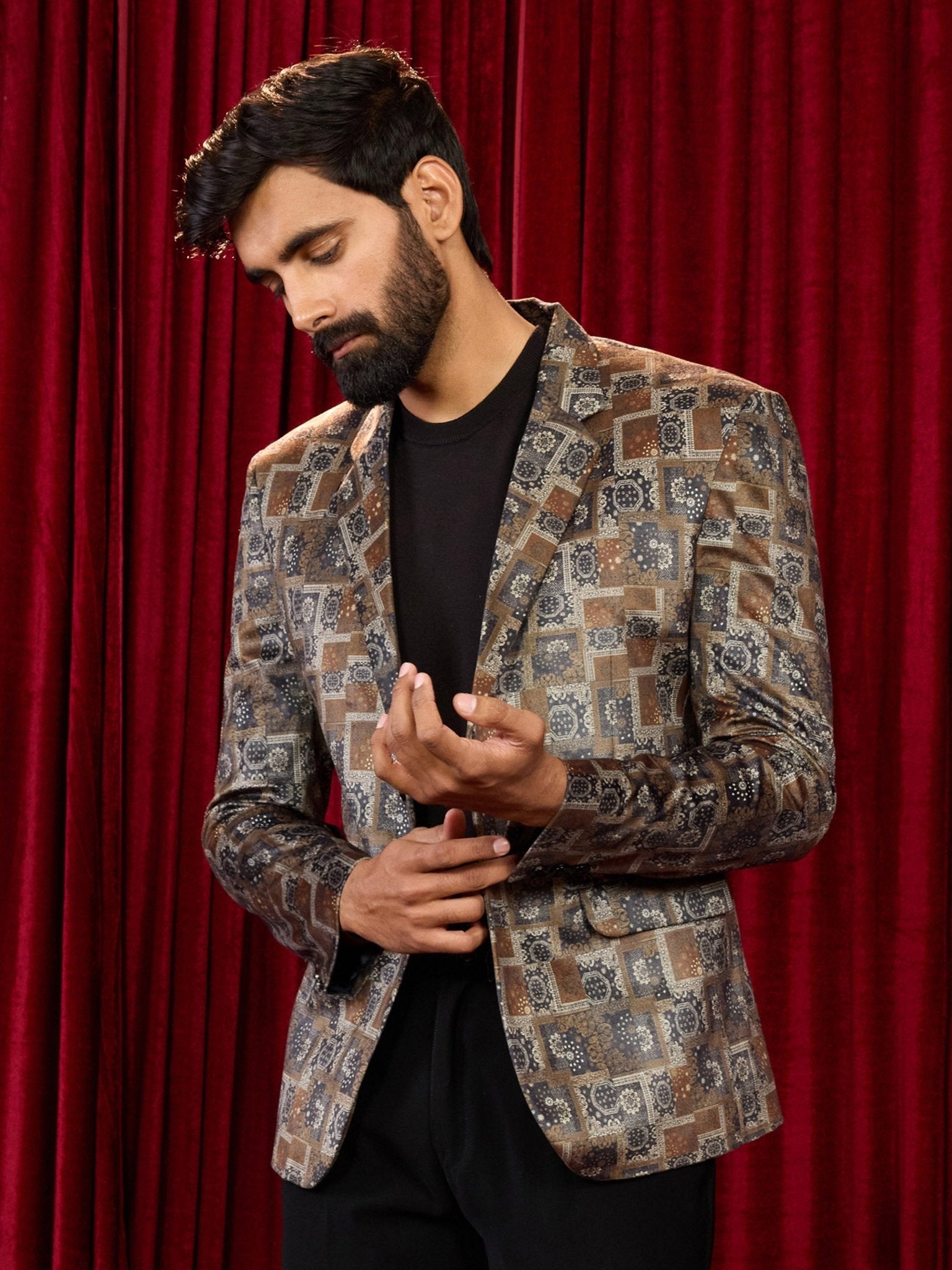 Men's's Chiku Velvet Digital Print Blazer