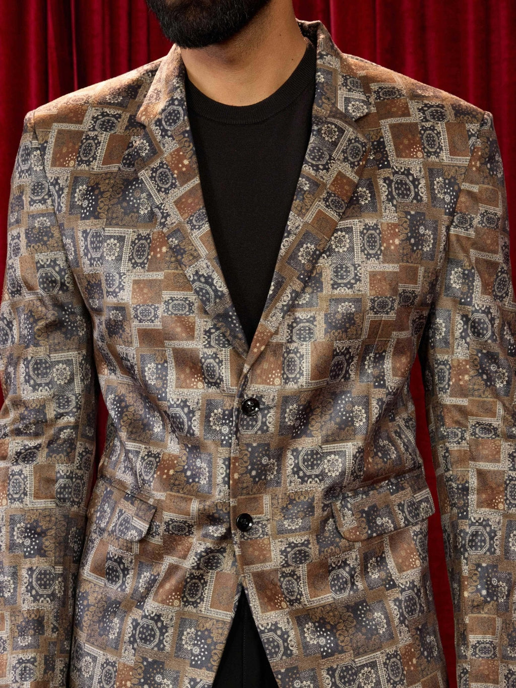 Men's's Chiku Velvet Digital Print Blazer
