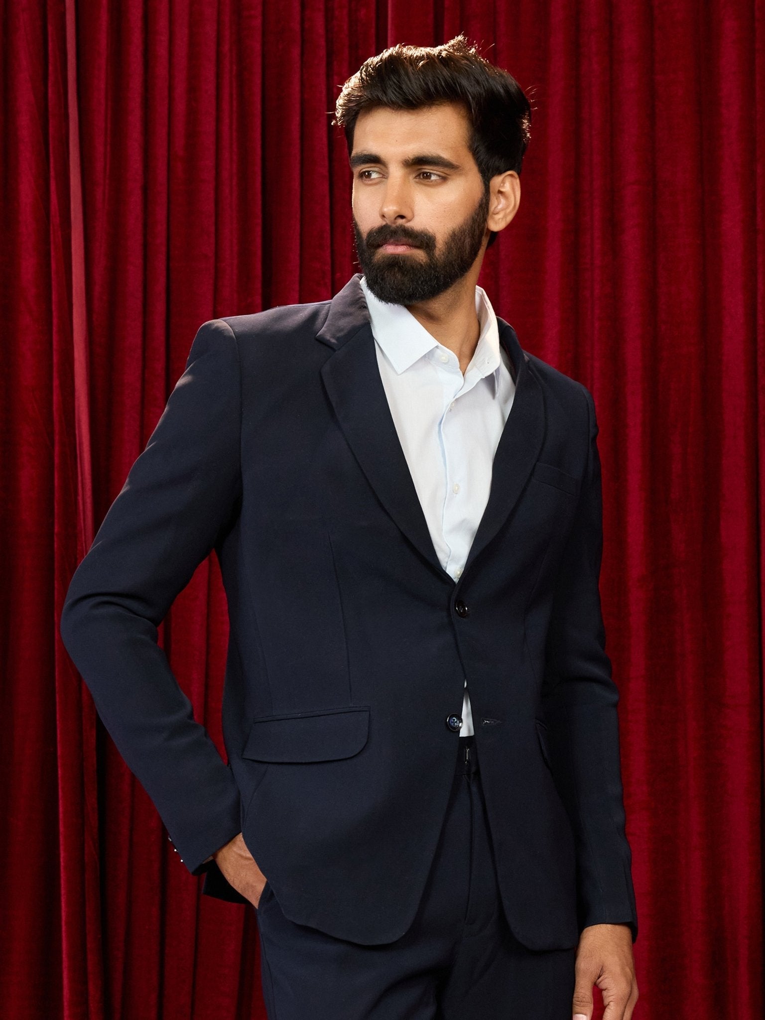Men's's Navy Blue Solid Lachka Imported Suiting Blazer
