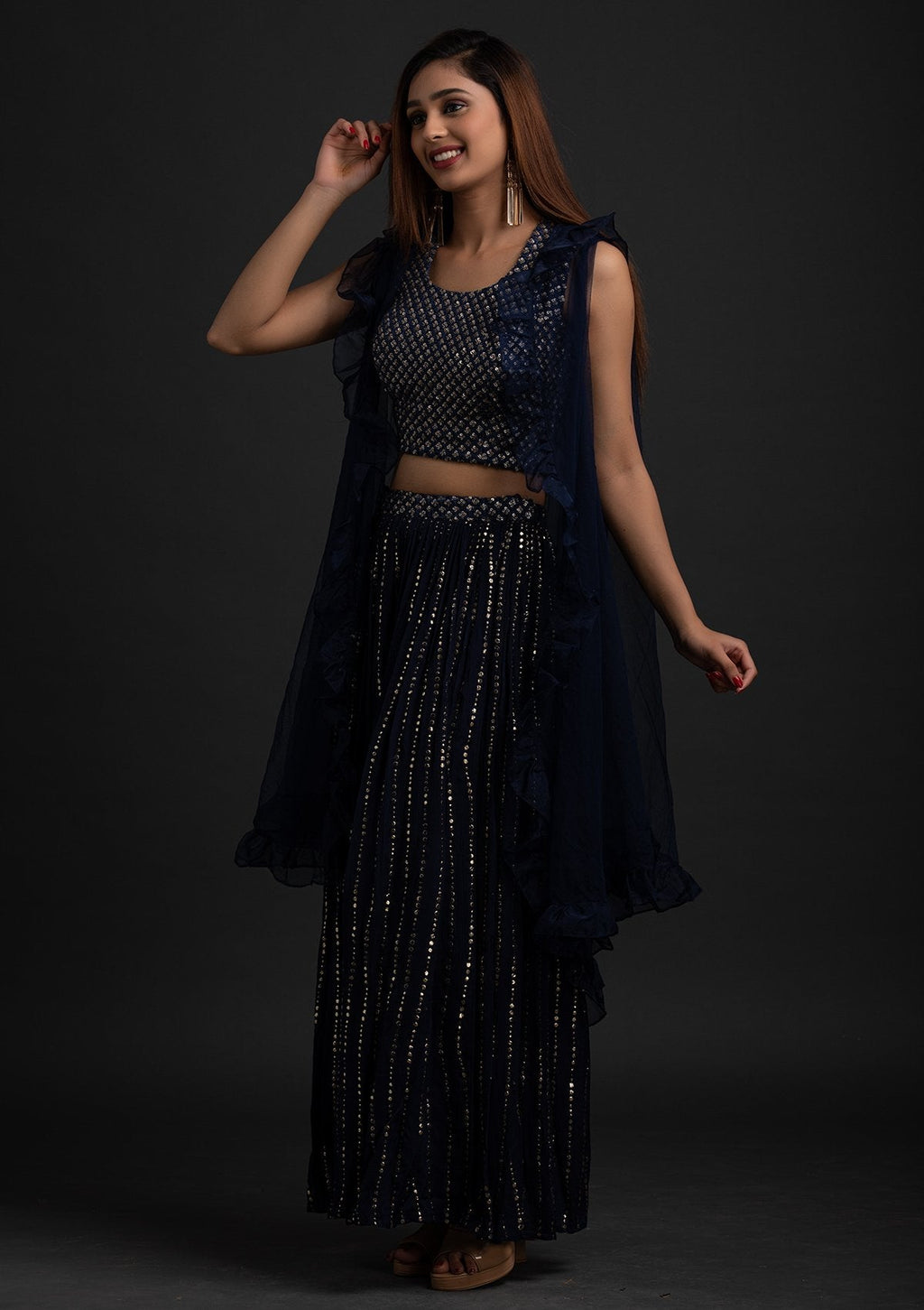 Navy Blue Sequins Georgette Designer Salwar Suit