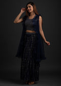 Navy Blue Sequins Georgette Designer Salwar Suit