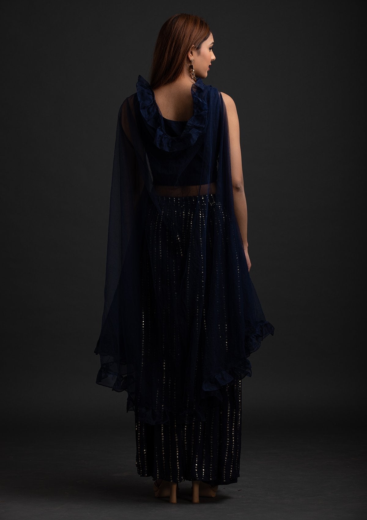 Navy Blue Sequins Georgette Designer Salwar Suit