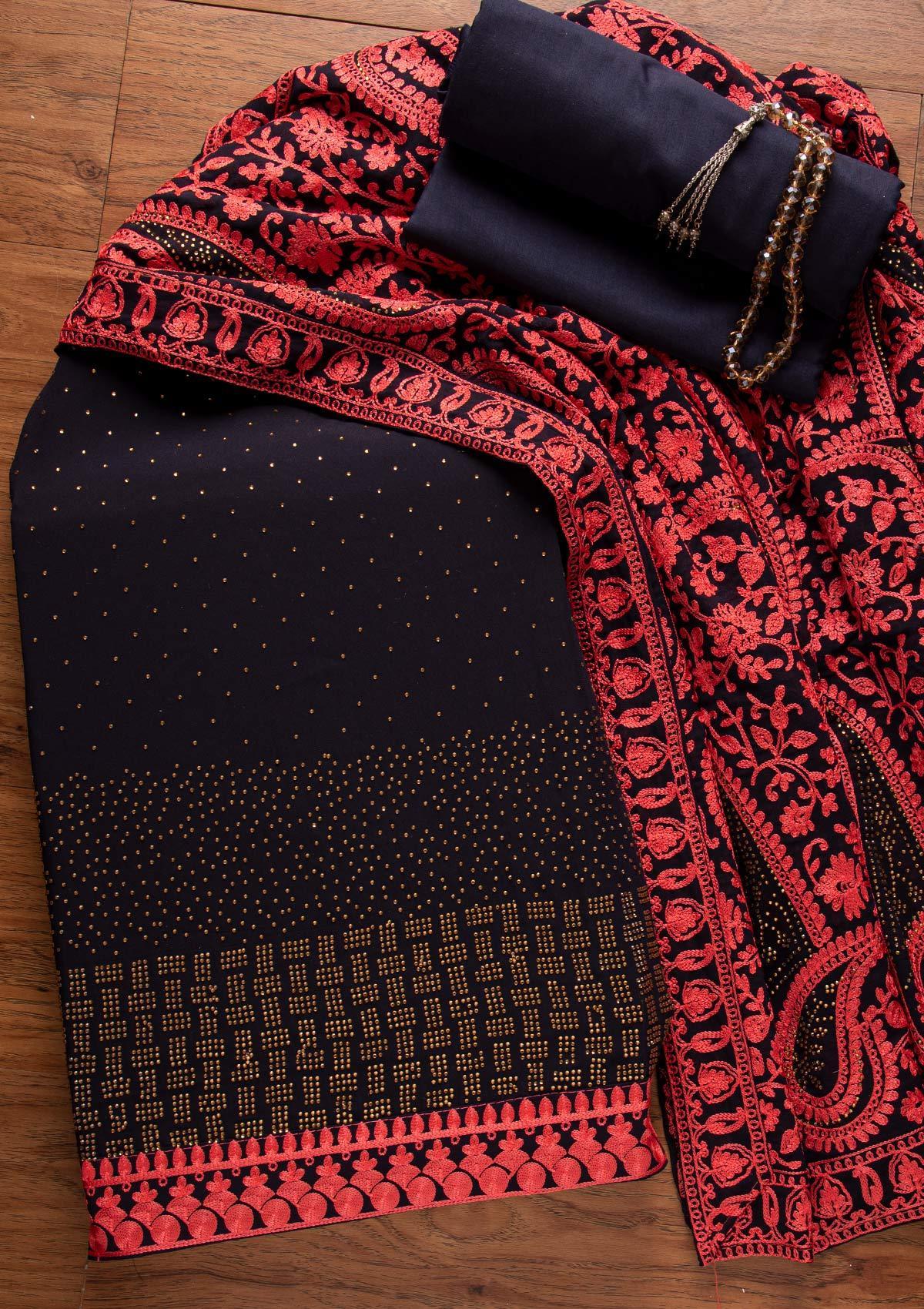 Navy Blue Swarovski Georgette Unstitched Salwar Suit