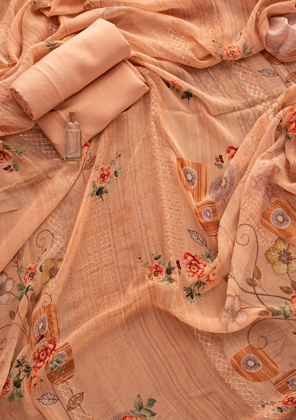 Peach Chikankari Georgette Unstitched Salwar Suit