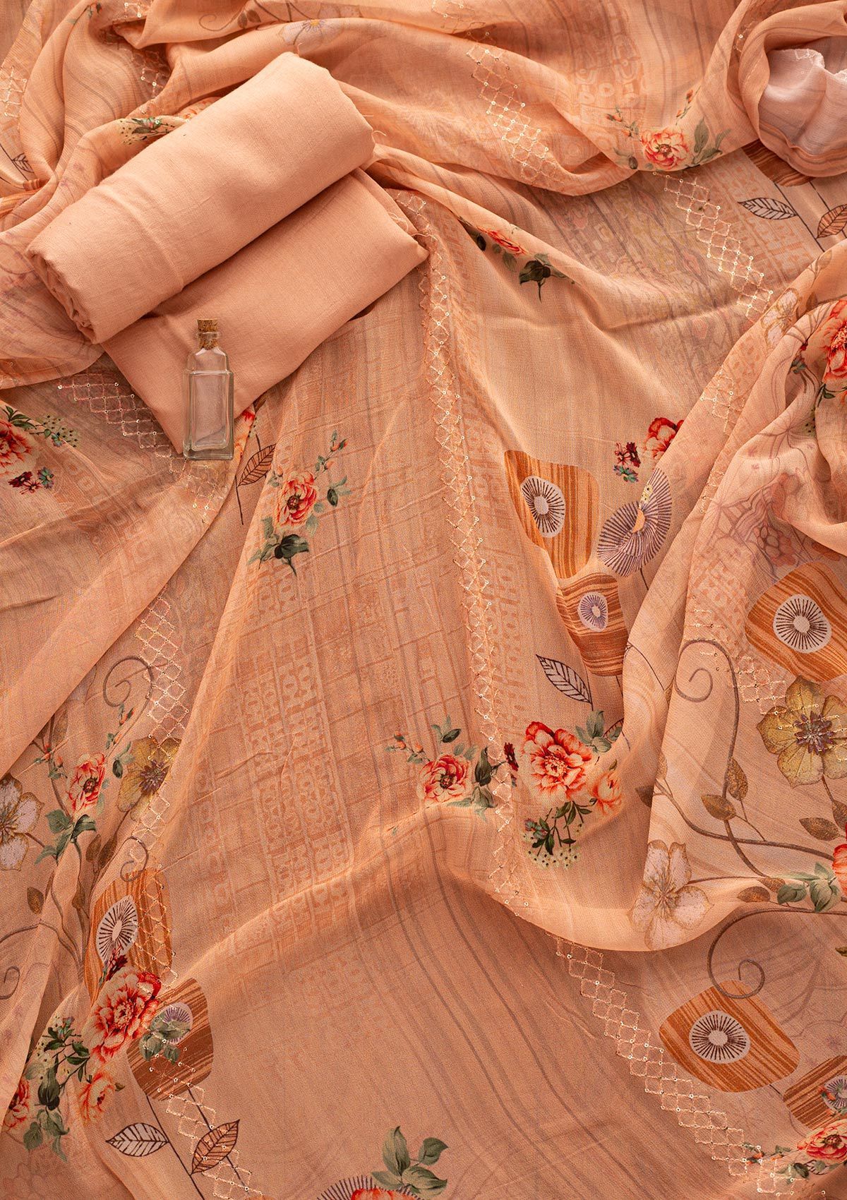 Peach Chikankari Georgette Unstitched Salwar Suit