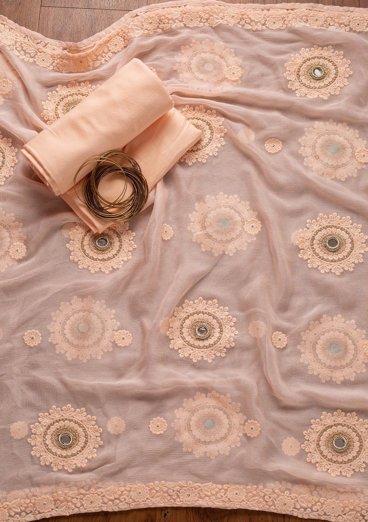 Peach Stonework Georgette Unstitched Salwar Suit