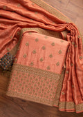 Peach Stonework Art Silk Unstitched Salwar Suit