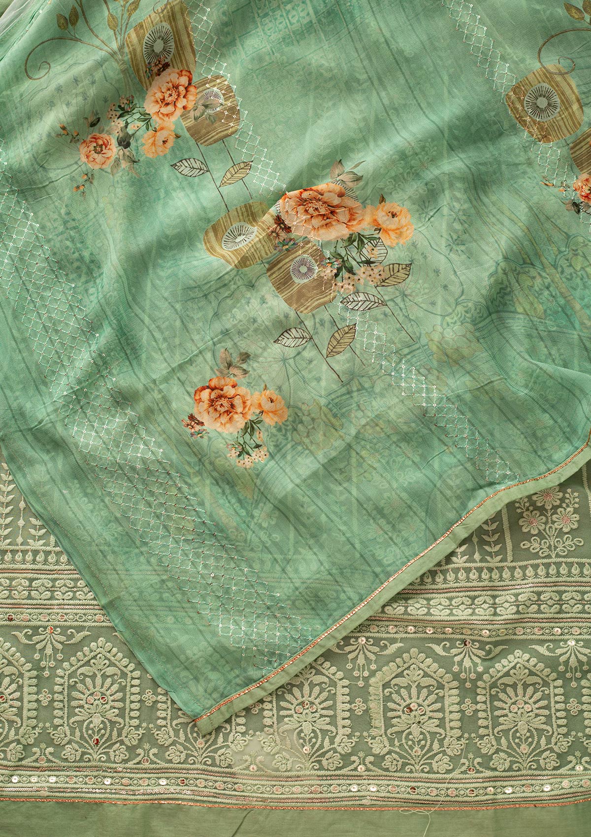 Pista Green Chikankari Georgette Unstitched Salwar Suit