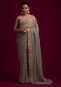 Pista Green Threadwork Georgette Designer Saree