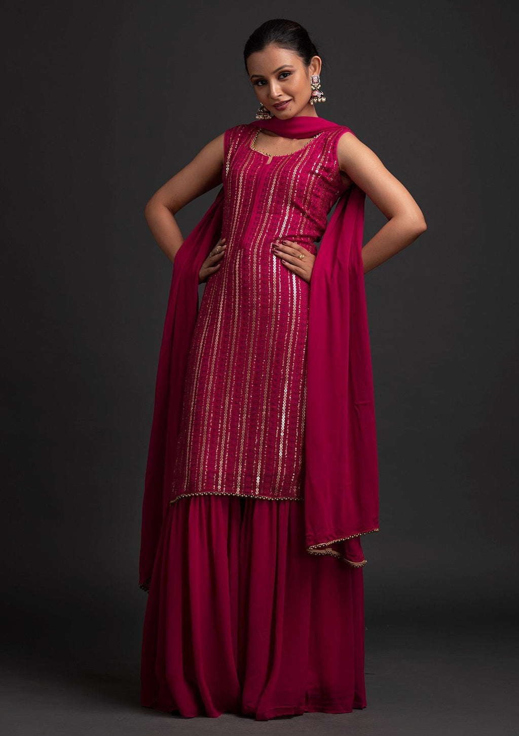 Rani Pink Sequins Semi Crepe Designer Salwar Suit