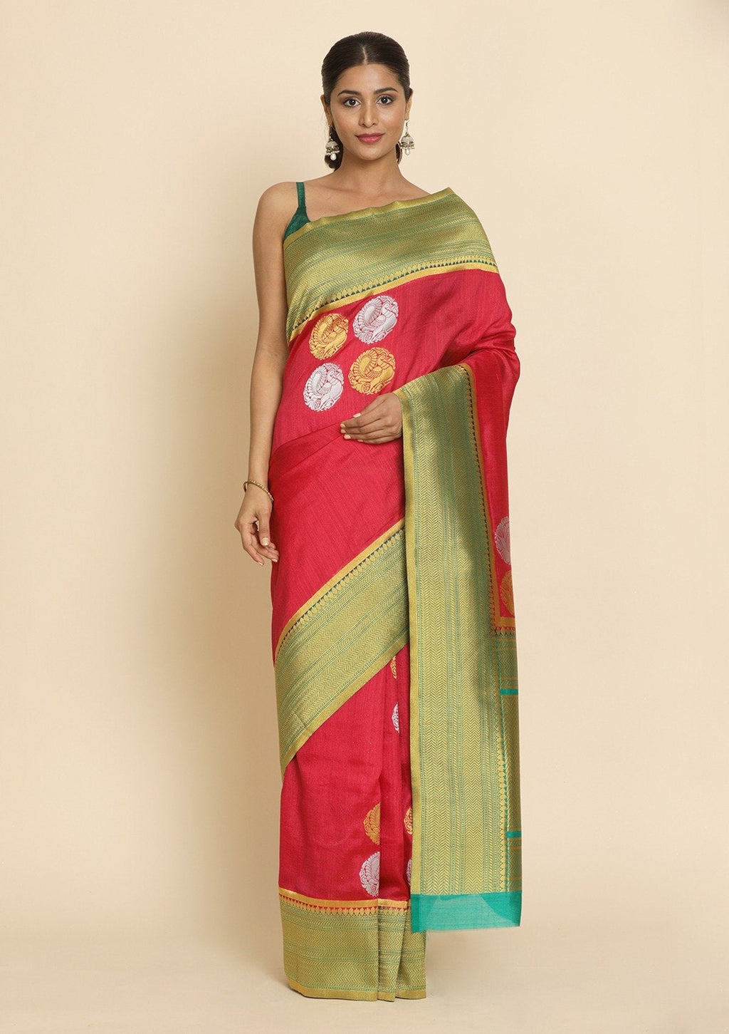 Rani Pink Zariwork Raw Silk Saree