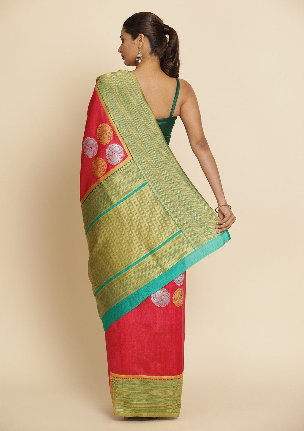 Rani Pink Zariwork Raw Silk Saree