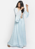 Sky Blue Sequins Semi Crepe Designer Salwar Suit