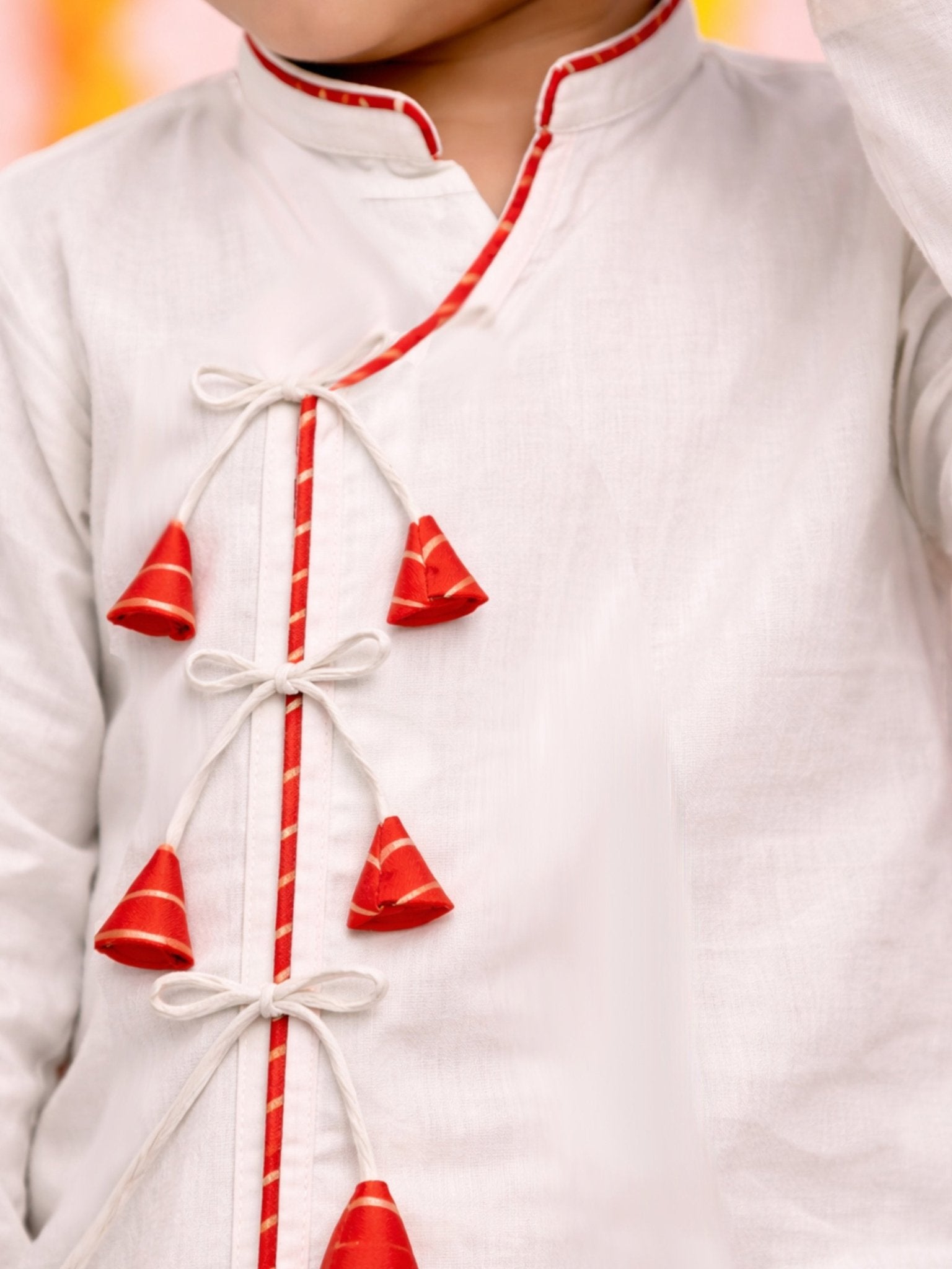 Vastramay Boys White Cotton Angrakha Kurta Dhoti Set