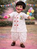 Vastramay Boys White Cotton Angrakha Kurta Dhoti Set