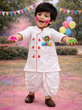 Vastramay Boys White Cotton Angrakha Kurta Dhoti Set