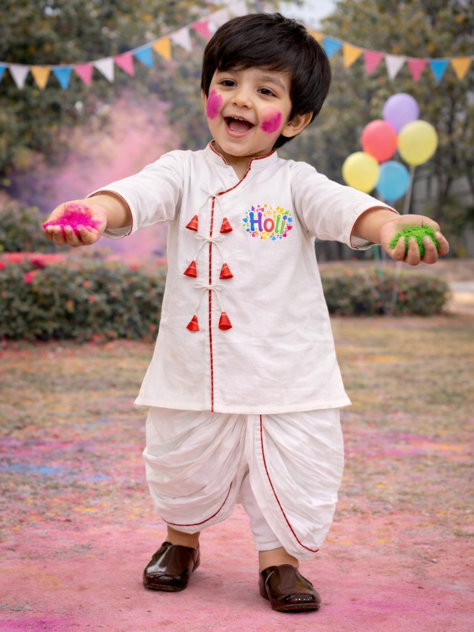 Vastramay Boys White Cotton Angrakha Kurta Dhoti Set
