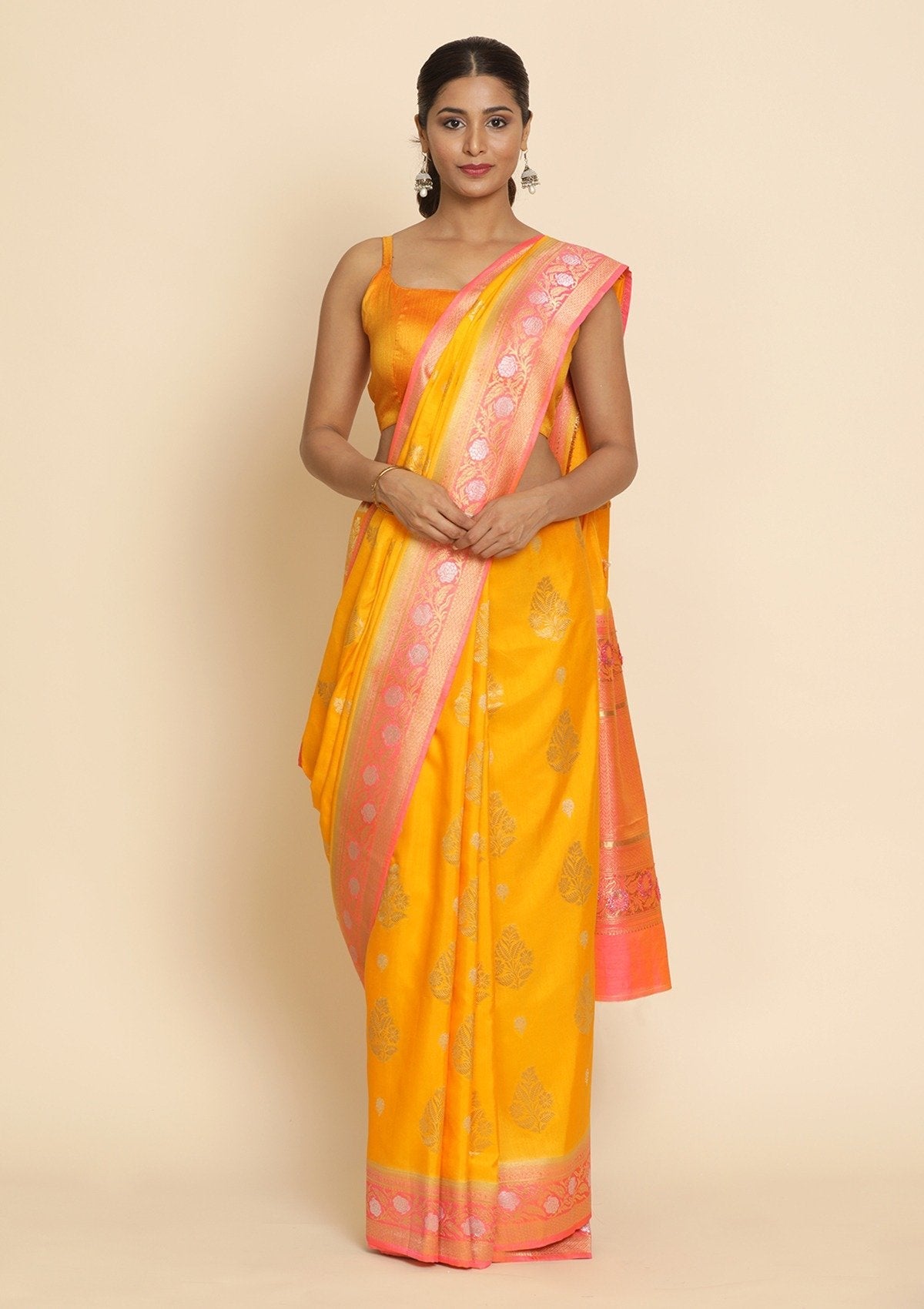 Yellow Zariwork Raw Silk Saree