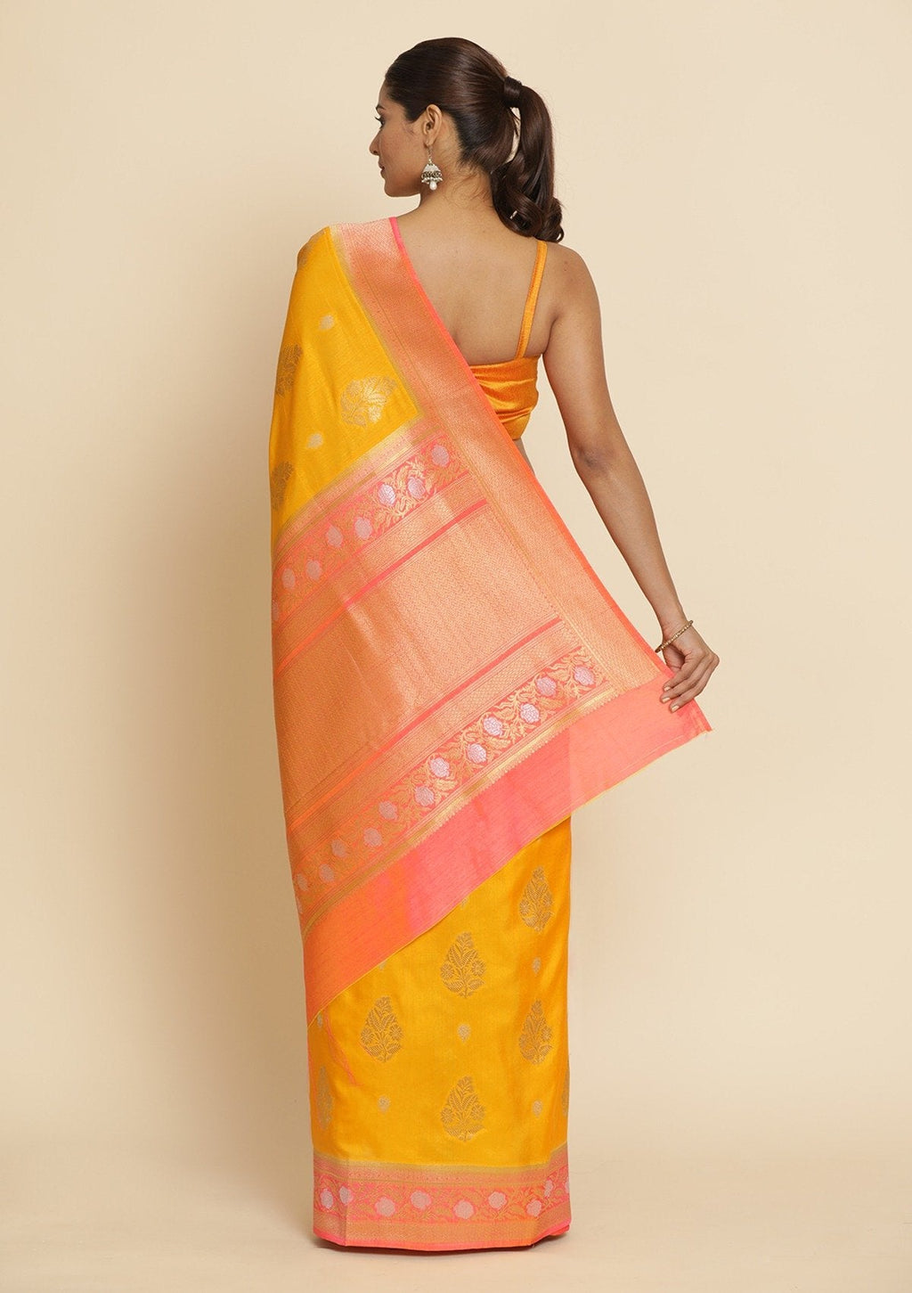 Yellow Zariwork Raw Silk Saree